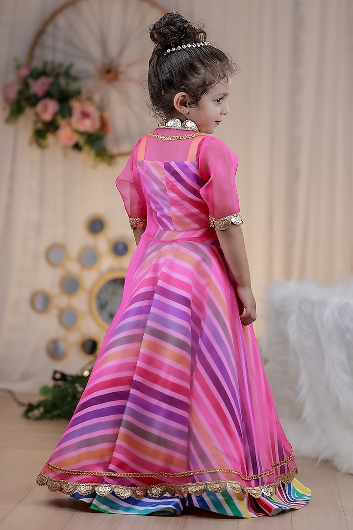 Rani Pink Organza Long Jacket Set For Girls by Li & Li Boutique at Pernia's Pop Up Shop