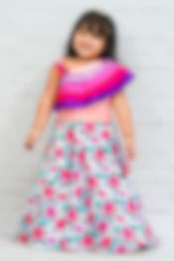 Pink Taffeta Silk & Satin Printed Skirt Set For Girls by Li & Li Boutique at Pernia's Pop Up Shop