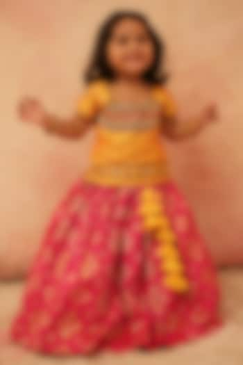 Pink Brocade Skirt Set For Girls by Li & Li Boutique at Pernia's Pop Up Shop