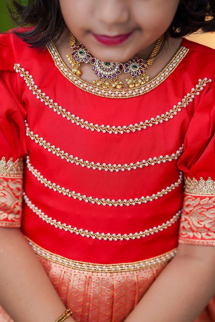 Yellow Taffeta Silk Skirt Set For Girls by Li & Li Boutique at Pernia's Pop Up Shop