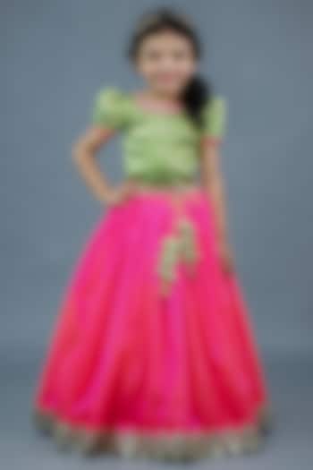 Pink Taffeta Silk Skirt Set For Girls by Li & Li Boutique at Pernia's Pop Up Shop