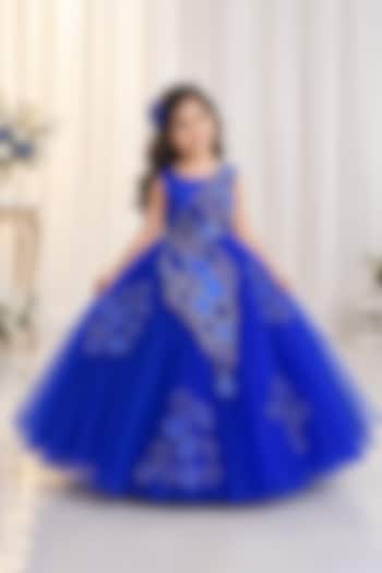 Royal Blue Net & Satin Butterfly Gown For Girls by Li & Li Boutique at Pernia's Pop Up Shop