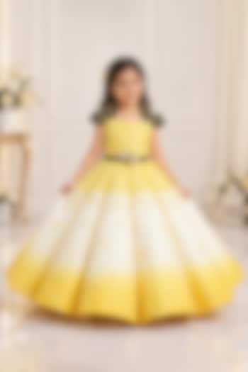 Honey Yellow & Ivory Ombre Organza Hand Work Gown For Girls by Li & Li Boutique at Pernia's Pop Up Shop