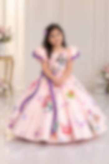 Peach Satin Floral Applique Embroidered Mermaid Gown For Girls by Li & Li Boutique at Pernia's Pop Up Shop