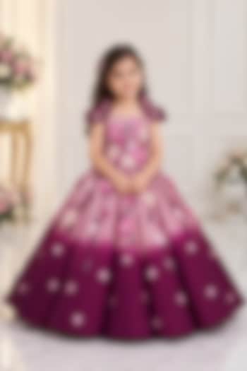 Plum Purple & Lilac Organza Floral Embroidered Gown For Girls by Li & Li Boutique at Pernia's Pop Up Shop