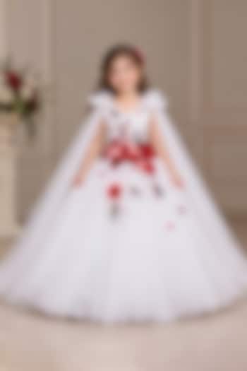 White Net Floral Hand Embellished Gown For Girls by Li & Li Boutique at Pernia's Pop Up Shop