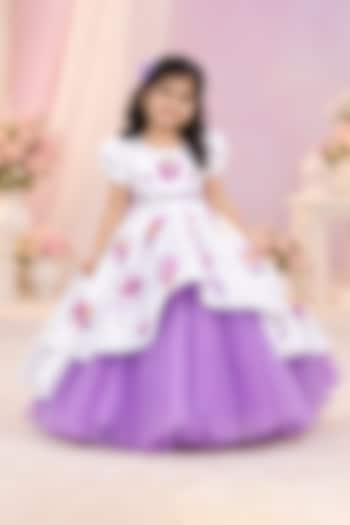Lavender & Pearl White Satin Gown For Girls by Li & Li Boutique at Pernia's Pop Up Shop