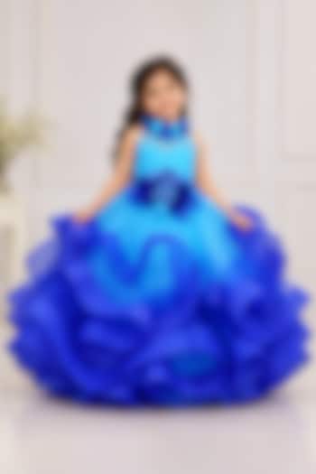 Baby Blue Net Floral Embroidered Gown For Girls by Li & Li Boutique at Pernia's Pop Up Shop