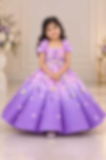 Lavender & Pink Organza Polka Dot Hand Painted Gown For Girls by Li & Li Boutique at Pernia's Pop Up Shop