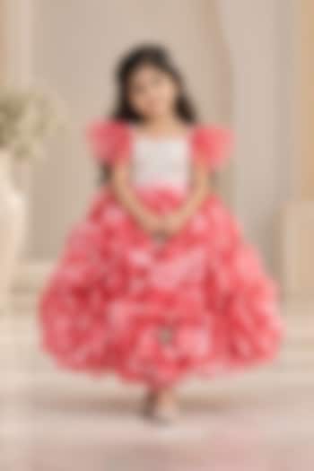 Fruit Pink Organza Floral Embroidered Gown For Girls by Li & Li Boutique at Pernia's Pop Up Shop