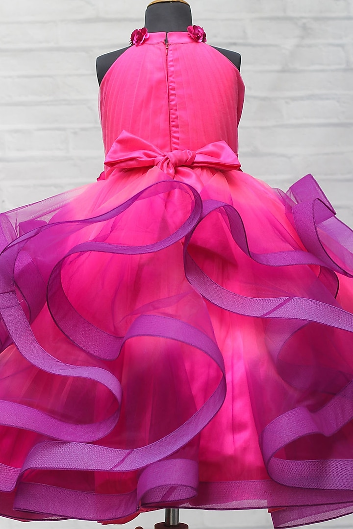 Pink & Purple Net & Satin Floral Embroidered Ombre Gown For Girls by Li & Li Boutique at Pernia's Pop Up Shop