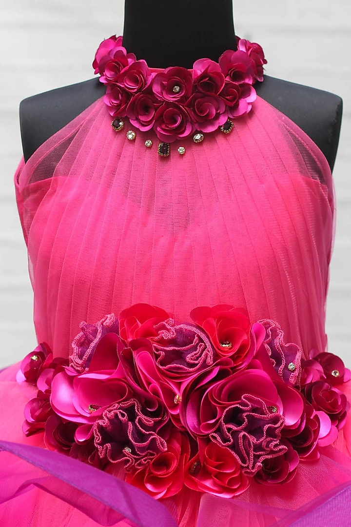 Pink & Purple Net & Satin Floral Embroidered Ombre Gown For Girls by Li & Li Boutique at Pernia's Pop Up Shop