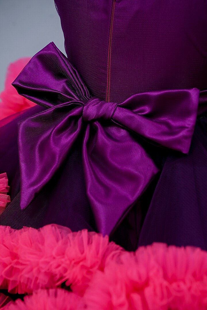 Grape Purple & Rani Pink Net Floral Embroidered Gown For Girls by Li & Li Boutique at Pernia's Pop Up Shop