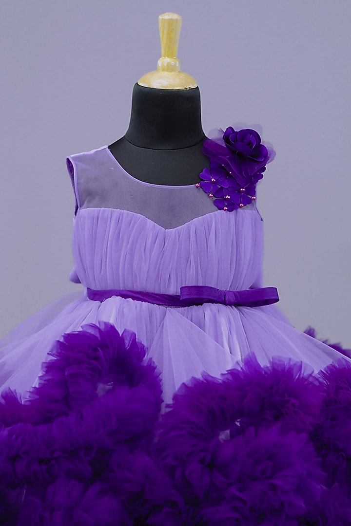 Lavender Net & Satin Floral Embroidered Gown For Girls by Li & Li Boutique at Pernia's Pop Up Shop
