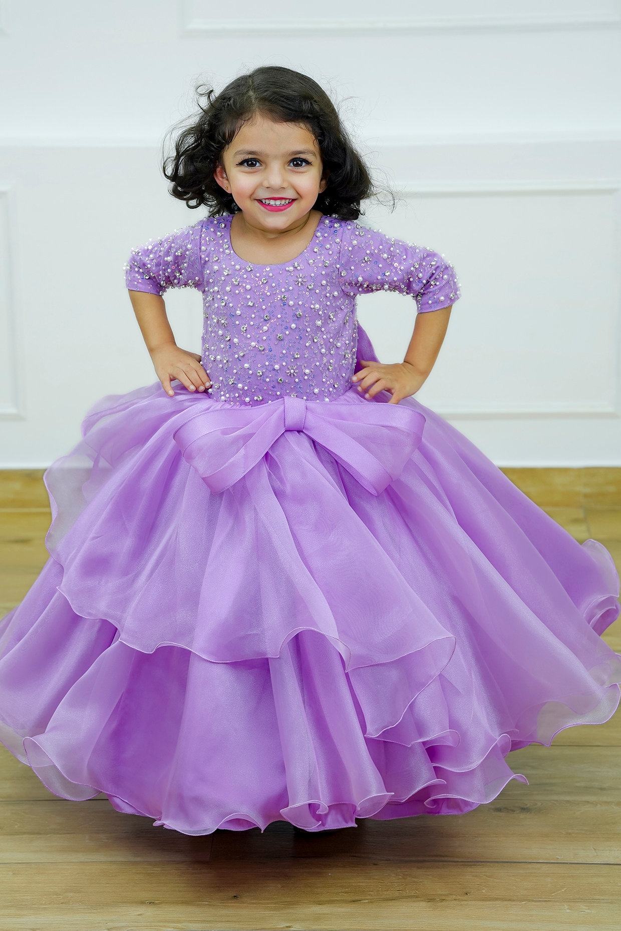 VeraQueen Girls One Shoulder Beaded Organza Pageant Dress - Purple Long Ball Gown For Wedding, Communion & Special Occasions - View #9