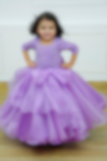 Lavender Organza Beads Embroidered Gown For Girls by Li & Li Boutique at Pernia's Pop Up Shop