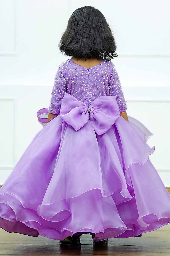 Lavender Organza Beads Embroidered Gown For Girls by Li & Li Boutique at Pernia's Pop Up Shop