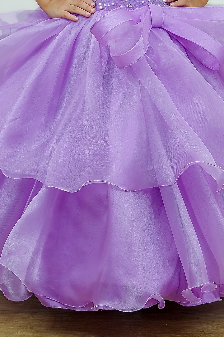 Lavender Organza Beads Embroidered Gown For Girls by Li & Li Boutique at Pernia's Pop Up Shop