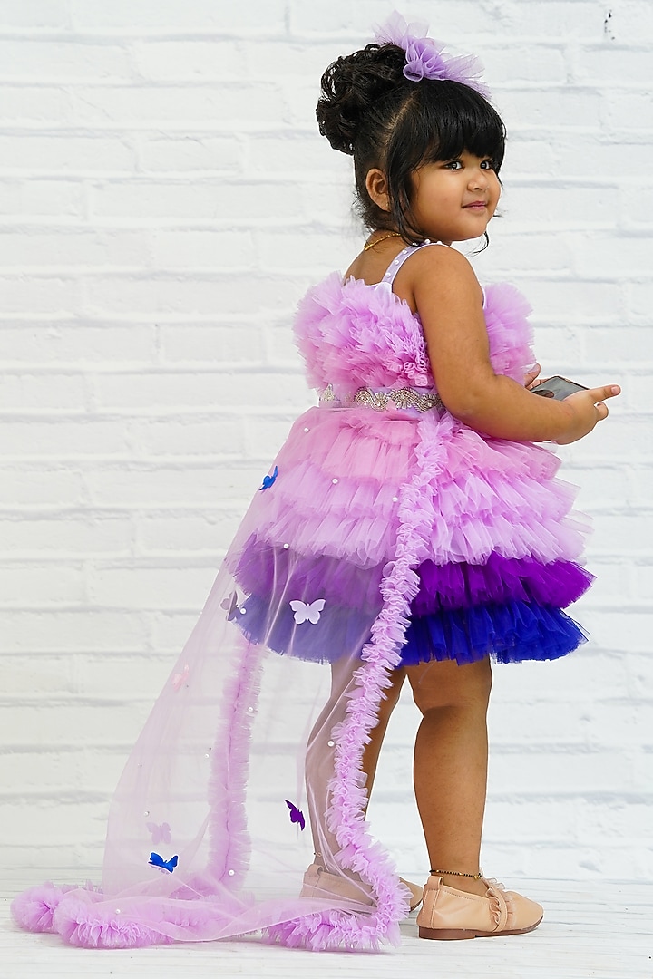 Light Lavender Net & Satin Bead Embroidered Dress For Girls by Li & Li Boutique at Pernia's Pop Up Shop