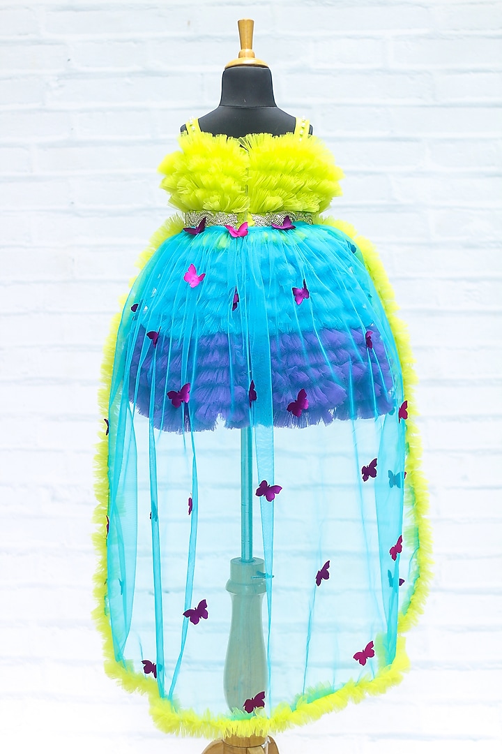Lime Green Net & Satin Bead Embroidered Dress For Girls by Li & Li Boutique at Pernia's Pop Up Shop