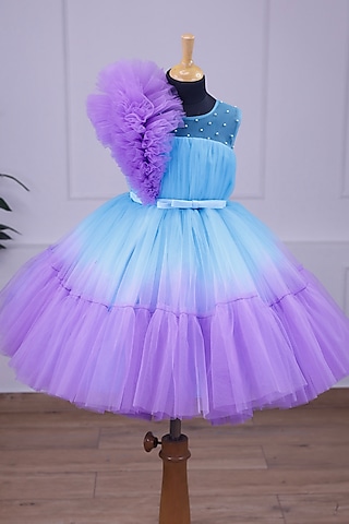 Baby Blue Net & Satin Dress For Girls by Li & Li Boutique