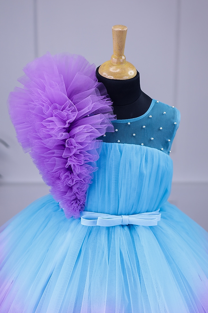 Baby Blue Net & Satin Dress For Girls by Li & Li Boutique at Pernia's Pop Up Shop