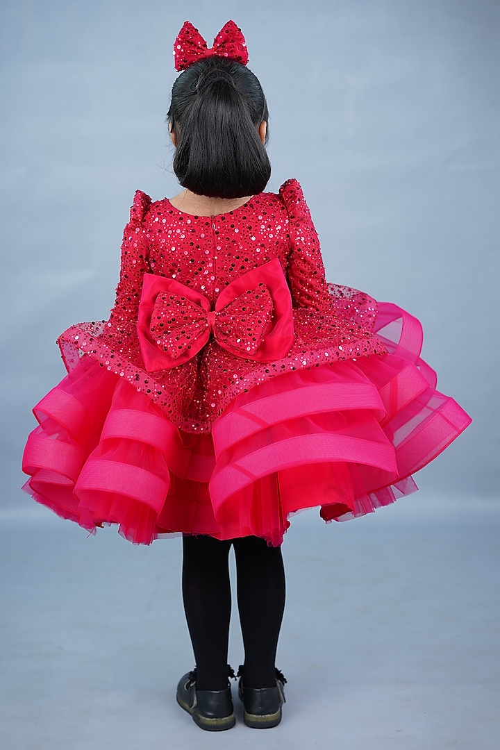 Wine Red Net & Satin Bead Embroidered Dress For Girls by Li & Li Boutique at Pernia's Pop Up Shop