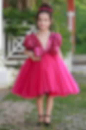 Hot Pink Net & Satin Dress For Girls by Li & Li Boutique at Pernia's Pop Up Shop