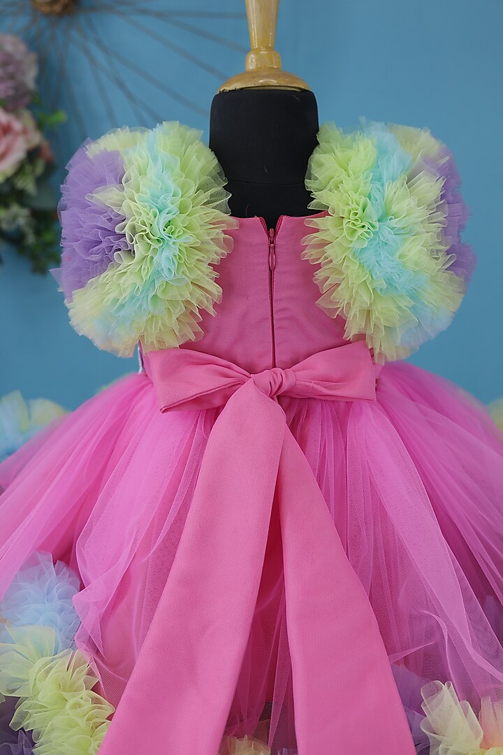 Creamy Pink Net & Satin Bead Embroidered Gown For Girls by Li & Li Boutique at Pernia's Pop Up Shop