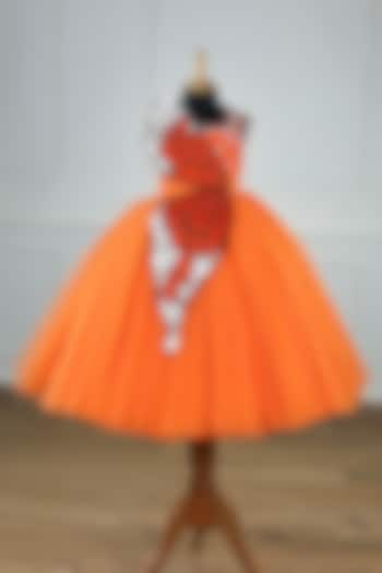 Tangerine Orange Net & Satin Hand Embroidered Gown For Girls by Li & Li Boutique at Pernia's Pop Up Shop