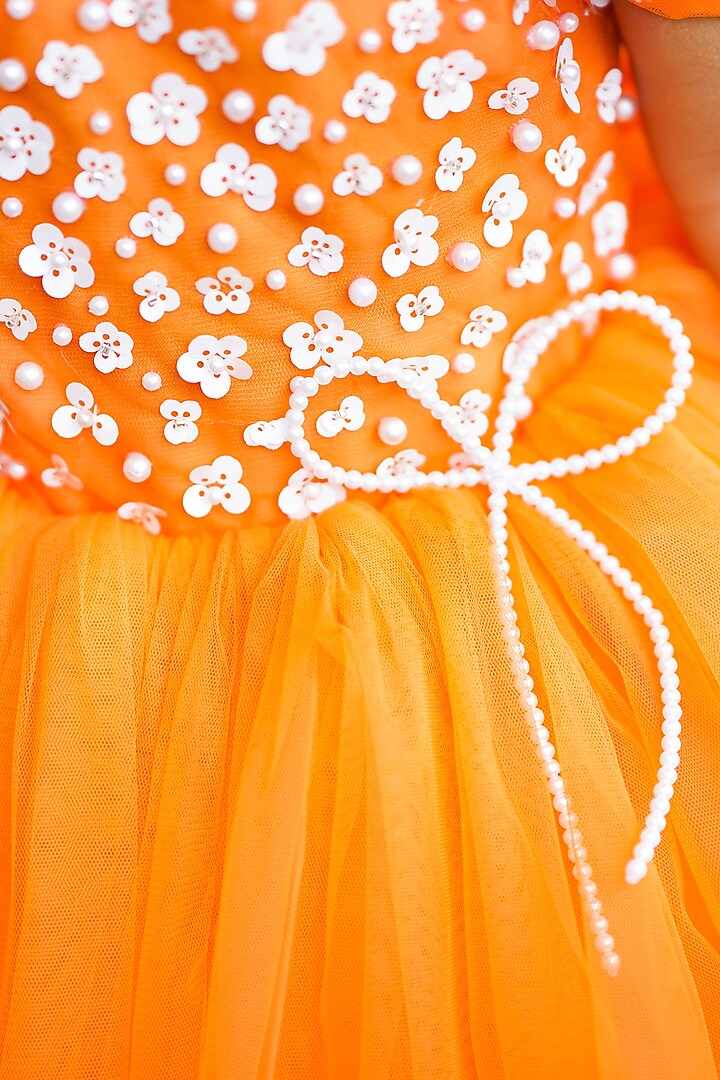 Tangerine Orange Net & Satin Sequins Embroidered Dress For Girls by Li & Li  Boutique at Pernia's Pop Up Shop 2026