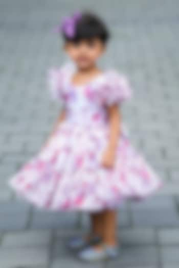 White Organza Floral Printed Dress For Girls by Li & Li Boutique at Pernia's Pop Up Shop