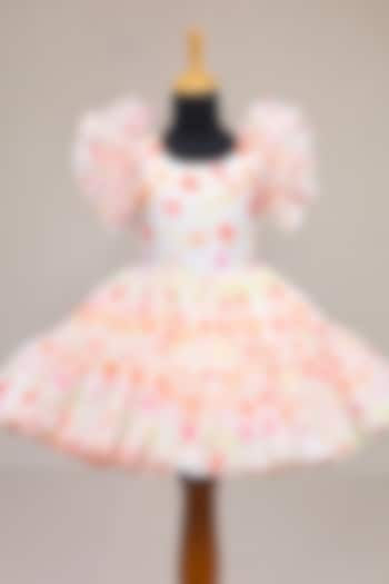 Peach Organza Floral Printed Dress For Girls by Li & Li Boutique at Pernia's Pop Up Shop