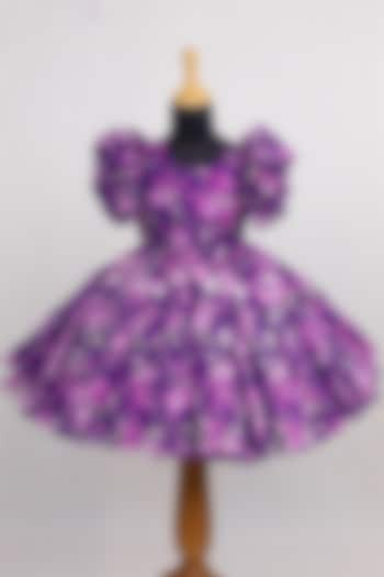 Purple Organza Floral Printed Gown For Girls by Li & Li Boutique at Pernia's Pop Up Shop