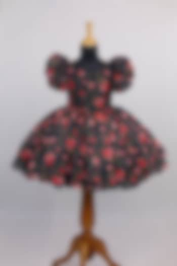 Black & Red Organza Floral Printed Gown For Girls by Li & Li Boutique at Pernia's Pop Up Shop