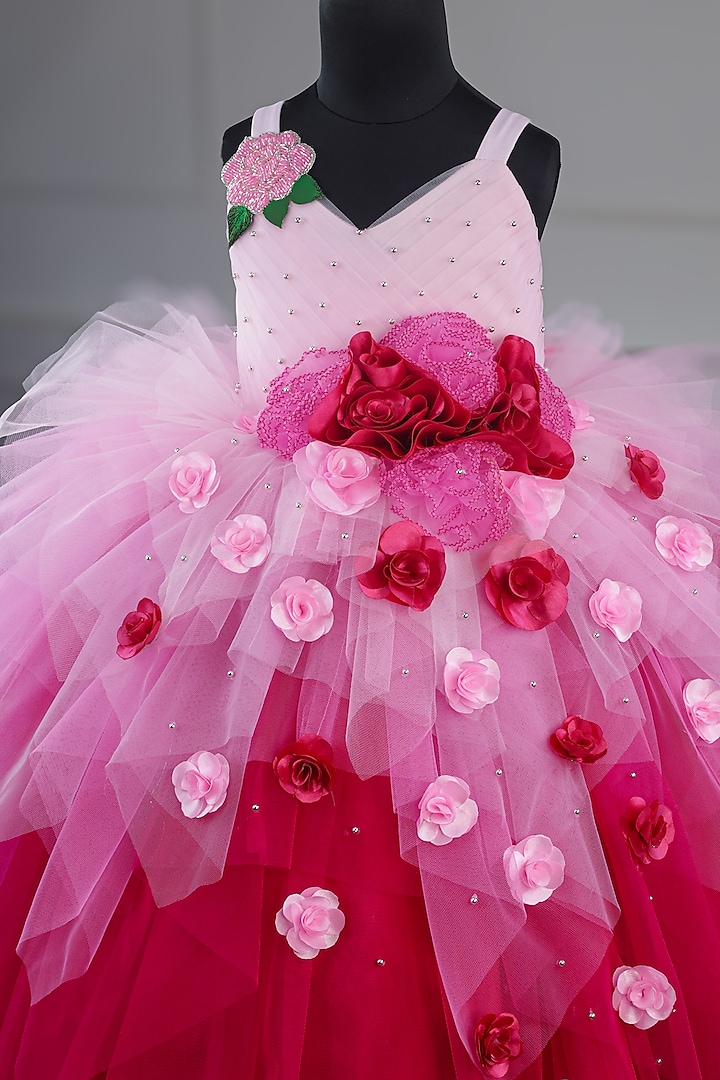 Light Baby Pink Net Satin Floral Embellished Layered Gown For Girls by Li  Li Boutique at Pernia's Pop Up Shop