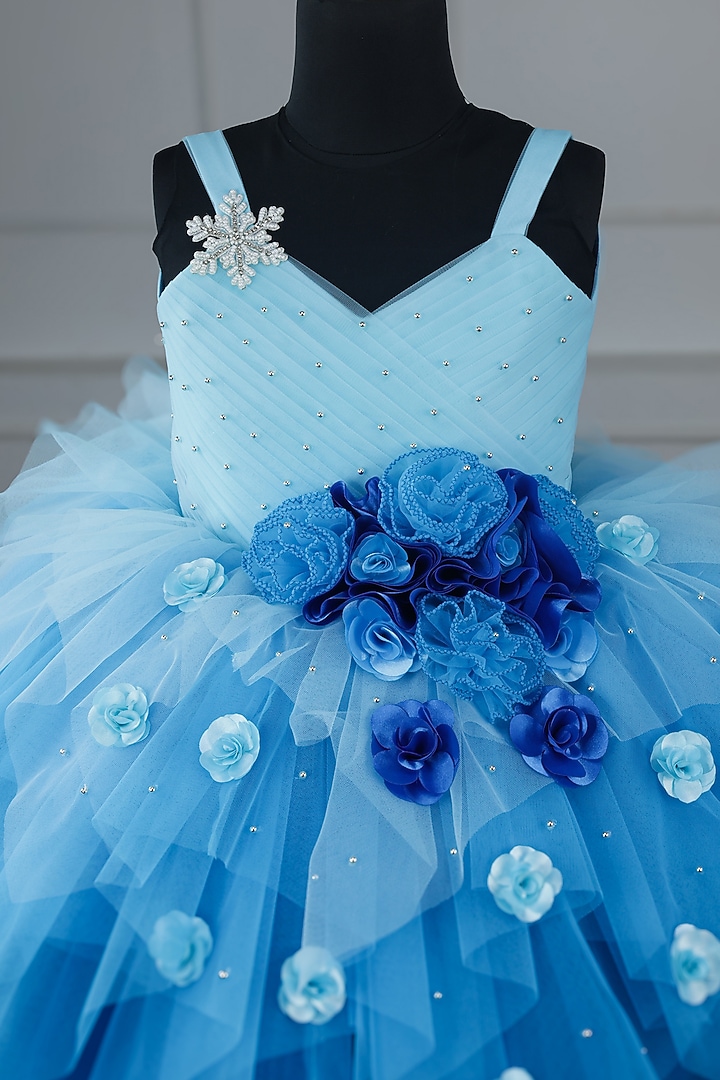 Light Baby Blue Net Satin Floral Embellished Layered Gown For Girls by Li  Li Boutique at Pernia's Pop Up Shop