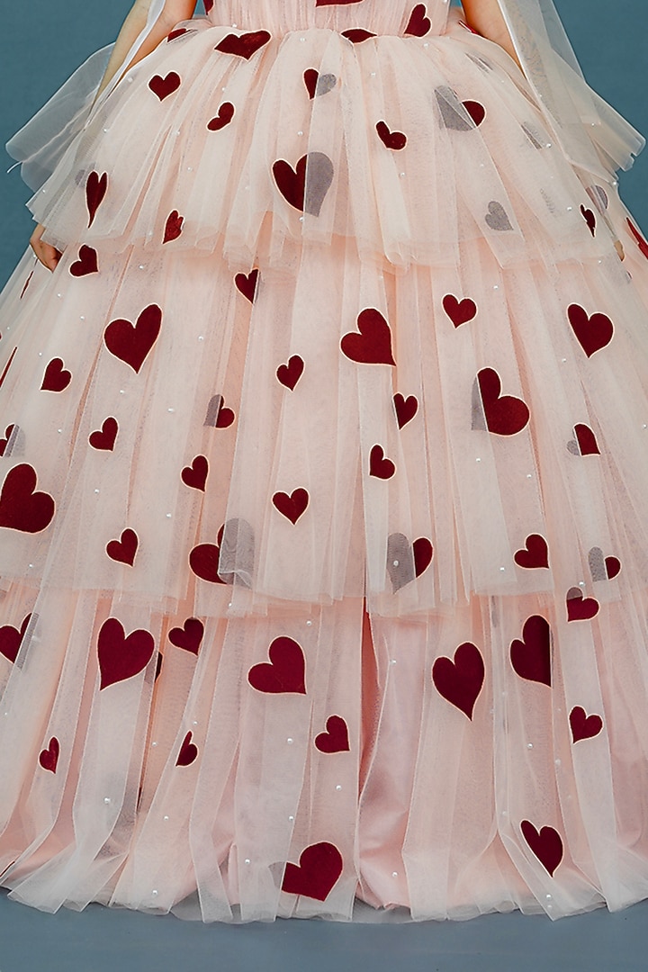 Pastel Peach Net & Satin Embellished Layered Gown For Girls by Li & Li Boutique at Pernia's Pop Up Shop