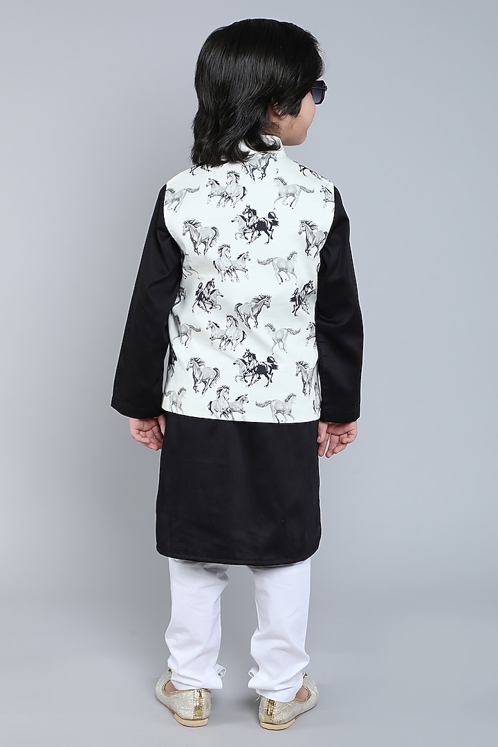 Cream Pure Cotton Printed Nehru Jacket Set For Boys by Little Clothings at Pernia's Pop Up Shop