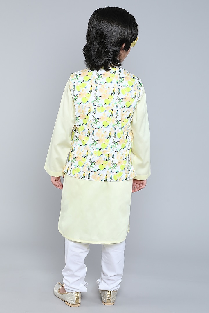 Cream Pure Cotton Printed Nehru Jacket Set For Boys by Little Clothings at Pernia's Pop Up Shop