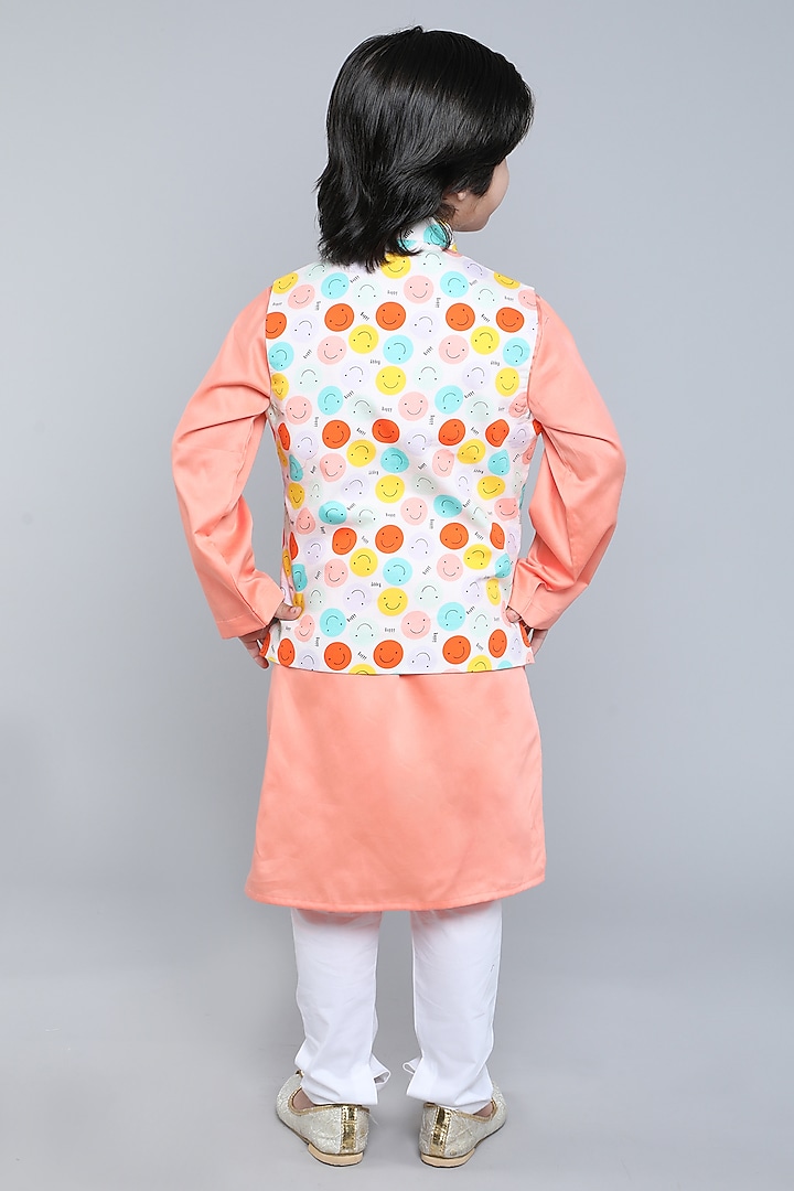 Cream Pure Cotton Printed Nehru Jacket Set For Boys by Little Clothings at Pernia's Pop Up Shop