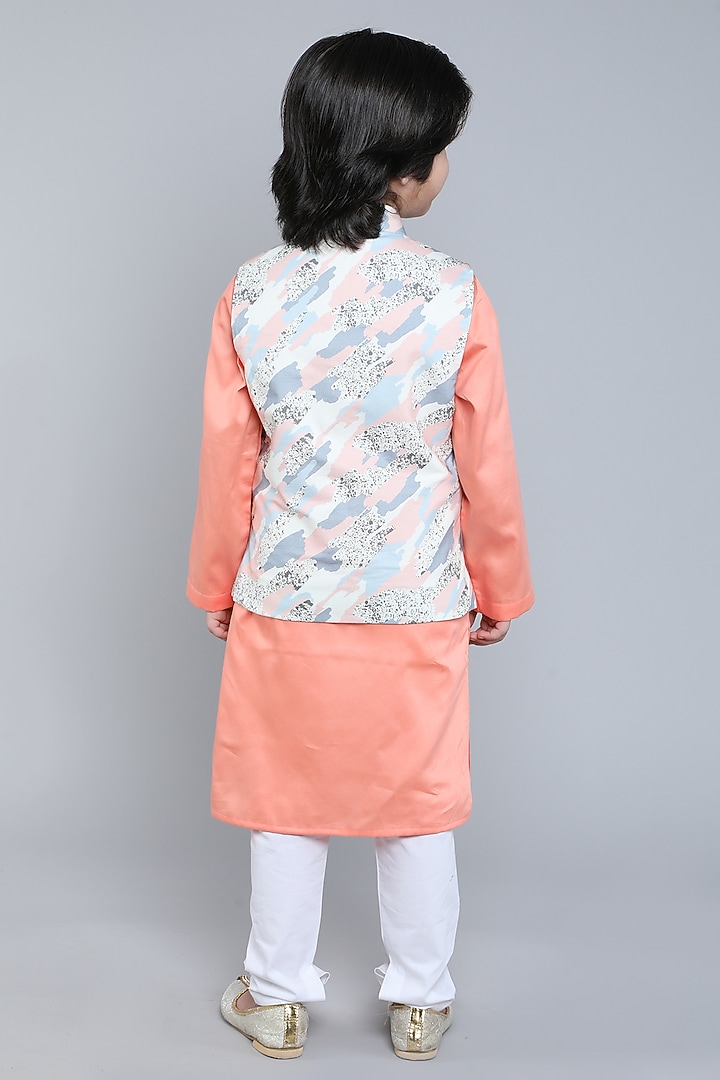 Cream Pure Cotton Abstract Printed Nehru Jacket Set For Boys by Little Clothings at Pernia's Pop Up Shop
