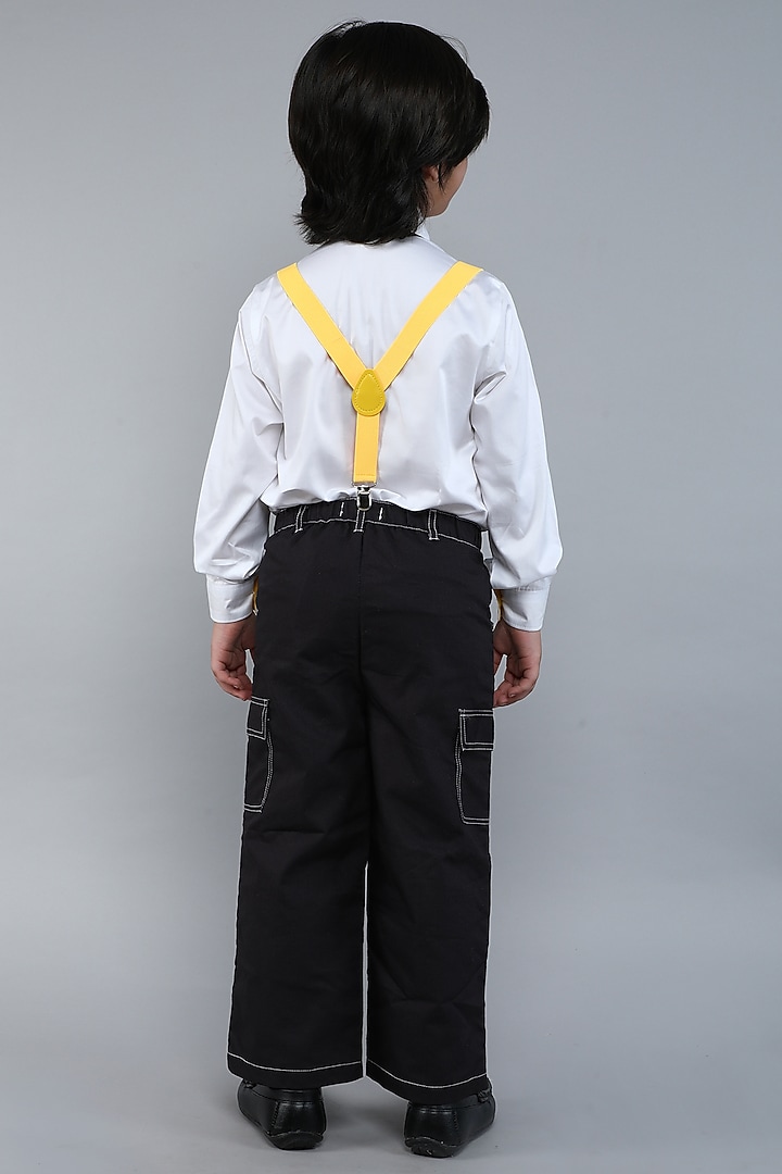 White & Yellow Cotton Silk Shirt With Suspender Set for Boys  by Little Clothings at Pernia's Pop Up Shop