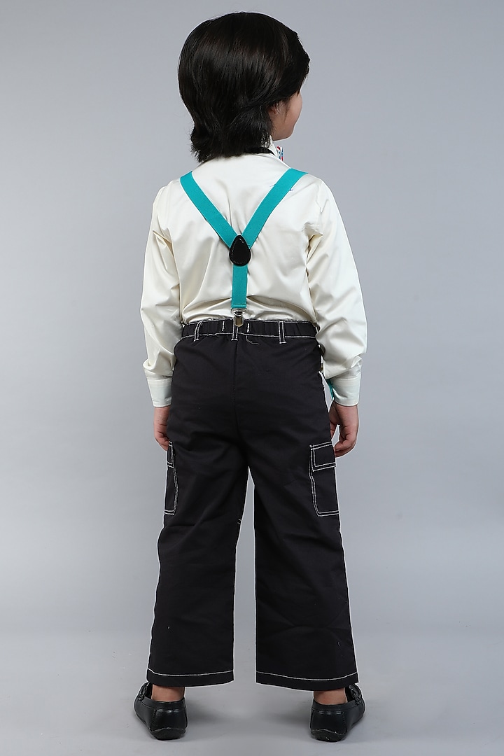 Off-White & Blue Pure Cotton Silk Shirt With Suspender Set For Boys by Little Clothings at Pernia's Pop Up Shop