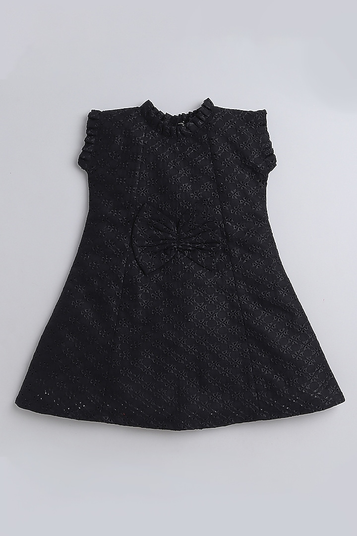 Black Organic Cotton Embroidered Dress For Girls by Li'l Me