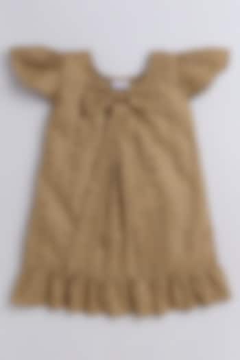 Brown Organic Cotton Embroidered Dress For Girls by Li'l Me
