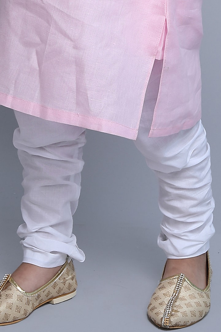 Pink Linen Zari & Thread Nehru Jacket Set For Boys by Little Clothings at Pernia's Pop Up Shop