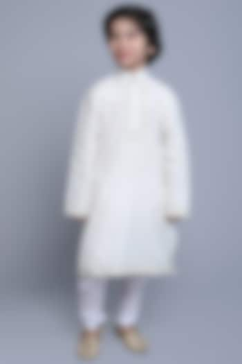 Off-White LInen Thread Embroidered Kurta Set by Little Clothings