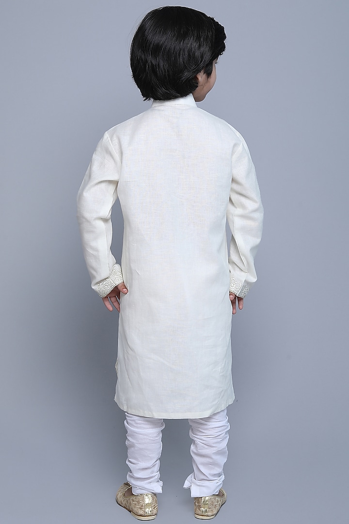 Off-White Cotton Silk Hand Embroidered Nehruu Jacket Set by Little Clothings at Pernia's Pop Up Shop