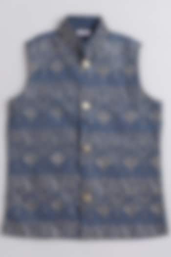 Grey Cotton Silk Embroidered Nehru Jacket For Boys by Li'l Me